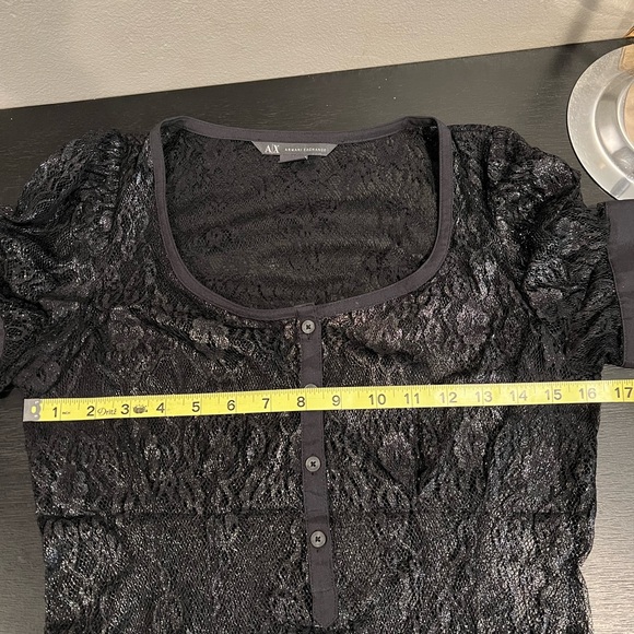 Women’s Armani Exchange Whimsigoth Black Sheer Lace Feminine Blouse Top M - Picture 3 of 3